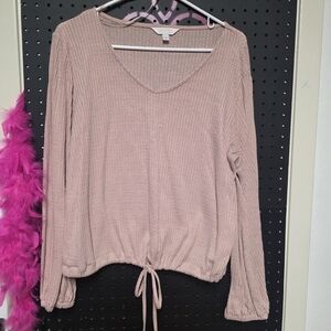 LC Lauren Conrad Pink Ribbed Tie Front Blouse